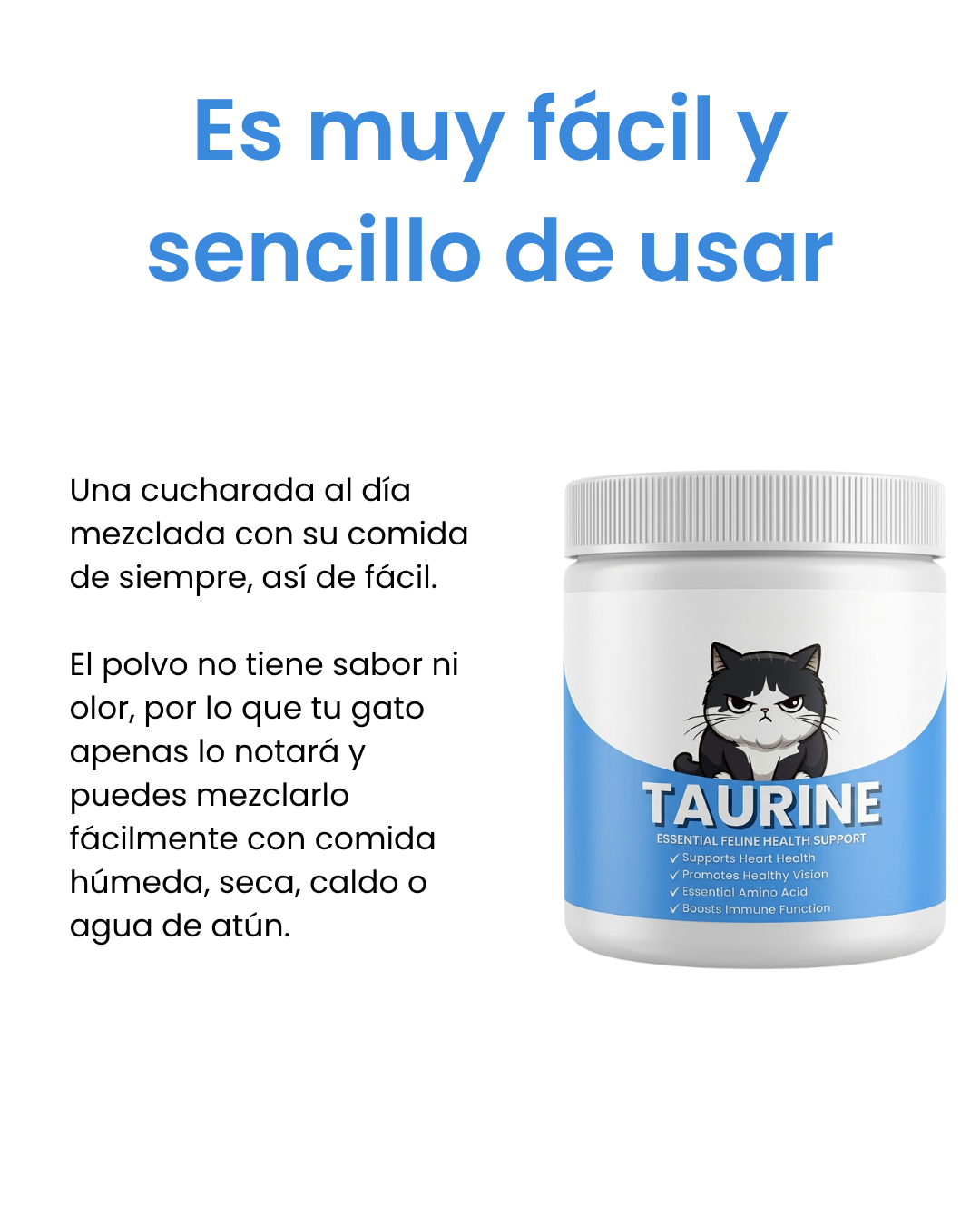 TuarGato® – Taurina Pura para Gatos | Apoyo Diario para Corazón y Visión | Grado Veterinario, 200 g