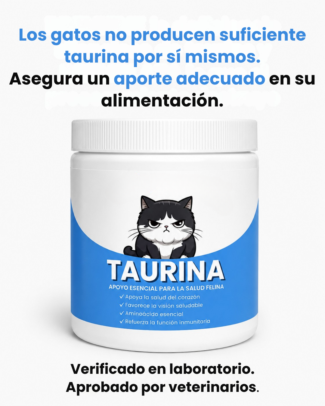 TuarGato® – Taurina Pura para Gatos | Apoyo Diario para Corazón y Visión | Grado Veterinario, 200 g