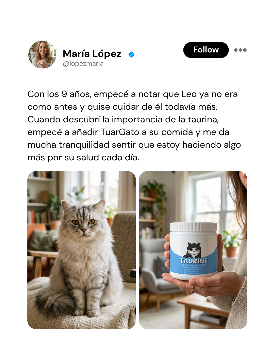 TuarGato® – Taurina Pura para Gatos | Apoyo Diario para Corazón y Visión | Grado Veterinario, 200 g