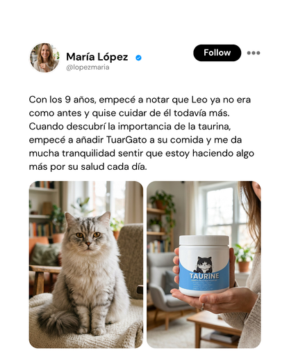 TuarGato® – Taurina Pura para Gatos | Apoyo Diario para Corazón y Visión | Grado Veterinario, 200 g